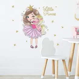 Pumkins Cute Little Girl Hugging Unicorn Wall Stickers for Kids Room Bedroom Living Room Door Study Boho Nursery Wall Decoration Wall Sticker Baby Boy