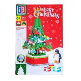 283 Pcs Merry Christmas Building Blocks for Kids - Christmas Tree with Plotted Plants & Penguin with Colorful Lights Lego
