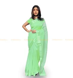 Green With White Border  ORGANZA COTTON