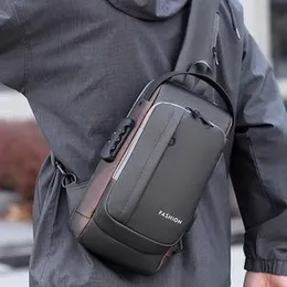 Men Single Shoulder Bag Chest Bag Password Lock Single Shoulder Linked Data Cable Bag Outdoor Sports Locomotive