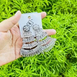 ESH Gold & Silver Flower Petal Theme Dangle Drop Earrings with White Stones and Gold & Silver Beads for Women and Girls