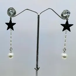 Silver Color Black Star Long Pearl Tassel Drop Dangle Ear Line Earrings for Women & Teen Girls