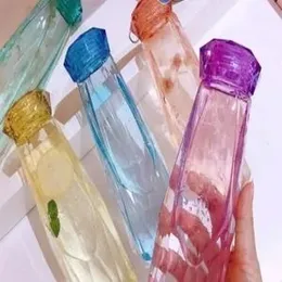 Water Bottle for Girls 430ml Cute Drinks Cup with Lid Stylish Rhombus Glass Crystal Diamond School Office Drinking Bottle