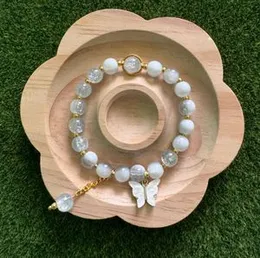 Elegant White Double Shaded Glass Beads Bracelet 16cm with Cute Charms Women's Fashion Jewelry Gift