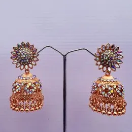 Rose Gold Meenakari Jhumka Jimikki Earrings with Multi Stone – Bollywood Style for Women