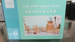 YUE WEN Glass Ware seven-piece colorful water set