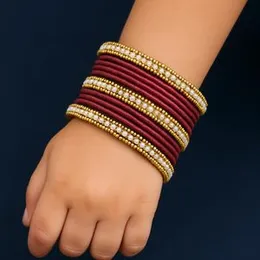 Maroon Velvet Silk Thread Bangles with Pearl & Gold Detailing â Traditional Bridal Set