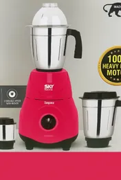 Sergio Sky 750W Mixer Grinder 3 Stainless Steel Jars 3 Speed Sky Blue ABS Body Overload Protection Wet Dry Chutney Grinder