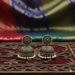 Black Gold Jimikki Earing Indian Jewelry Traditional Chandbali earings Jhumka Jhumki Dangle Earrings for Women, ear rings Perfect Gifts for Her