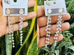 Silver & Gold Water Drop Head Pearl Long Tassel Drop Earrings – Western Style for Women and Girls
