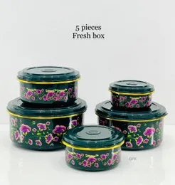 5-Piece Plastic Fresh Box Set â Imported Floral Design (225ml to 1550ml)