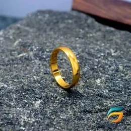 Gold Plated Wedding Plane Band Ring Stainless Steel Matte Ring Jewelry Couple Gift-Gold  Heavy Weight High Quality For Women,