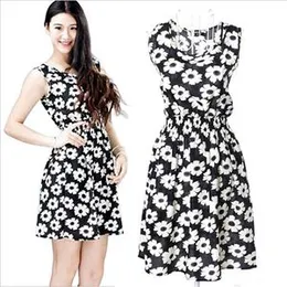 Women Floral Printed Sleeveless Chiffon Dress Black