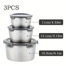 3pcs Stainless Steel Food Storage Container with Airtight Plastic Lid