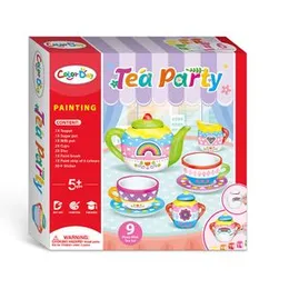 Color Day Tea Party Painting Ceramic Tea Set - 9 Piece Mini Tea Set for Kids