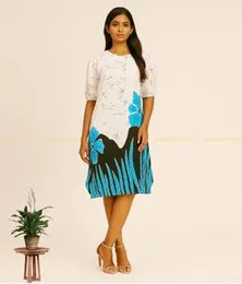 Off-White with Black & Blue LS Frock 02