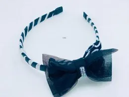 Stylish Dark Blue Mesh Bow Hair Band with Rhinestone for Girls