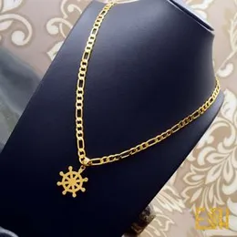 Gold Plated 24 Inch Long 6MM Lara Chain with Dharma Chakra Pendant for Gents