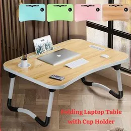 Folding laptop table with cup holder