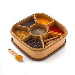 7 Section Masala Box, 700ml Masala Container For Kitchen, Multipurpose Masala&Rangoli box, Airtight Masala Storage Containr Spice Rack