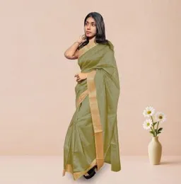 Olive Green With Gold Boarder ORGANZA COTTON