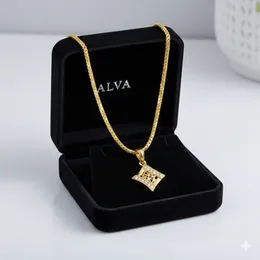 Gold Plated Guaranteed 2MM New Trend Stylish Singapore square Fox Chain 18/24 Inch Beautiful Design With Box Alva Fixed Stone Pendant chain