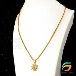 Gold Plated Guaranteed 18/24 inch Fox Chain 02MM with Star Sun Theme pendant Necklace for ladies.