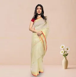 Butter With Gold & Red ORGANZA COTTON