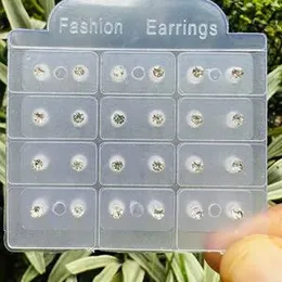 Silver color 12 pairs Piercing Lightweight Small white stone Stud Earrings Sets for women and girl.