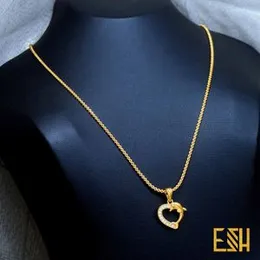ESH Gold Plated Guaranteed 1.5MM New Trend Stylish Diamond Chain 18/24 Inch with Dolphin Heart Fixed Stone Pendant