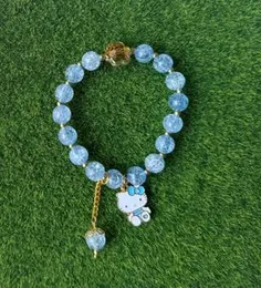 Handcrafted Elegant Blue Crackle Beads Stretch Bracelet with Cute Charms, Stylish Women's Fashion Jewelry, Perfect Gift Idea