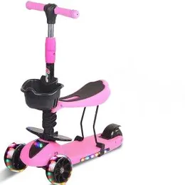 Kids 2-in-1 Folding Scooter with Seat Saddle Toddlers with Flashing Wheels (K31)