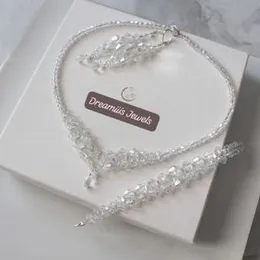 Crystal party wear bright stone jewelry set ~ silvery look bridal.
