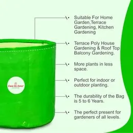 Casa De Amor Premium HDPE UV Protected 250 GSM Round Shaped Green Colour Plants Grow Bags Suitable for Terrace and Vegetable Gardening (Size 12x12 Inc