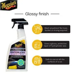 Meguiar's Ultimate Car Waterless Wash & Wax Shampoo | Spot Free wash & Long Lasting Glossy Finish Without Water