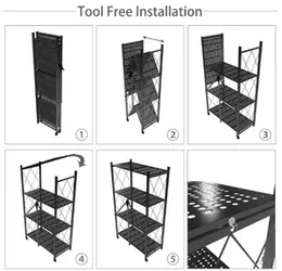 4 Tier Foldable Storage Shelf with Wheels, Heavy Duty Folding Shelf Loads 600 LBS, Metal Steel Collapsible Shelves, Rolling Standing Utility Rack for
