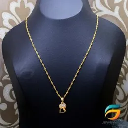 Gold Plated Guaranteed 18/24 inch Karali / Disco Chain with Double Heart Pendant With White Stone Necklace for Ladies.