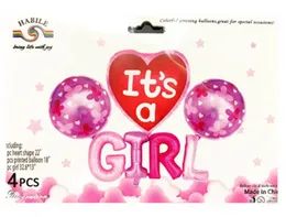 4 Pcs Baby Shower Foil Balloon Set - It's a Girl Foil Set - Pink Baby Girl Theme