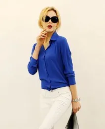 Womenâs Long Sleeve Chiffon Shirt Blue