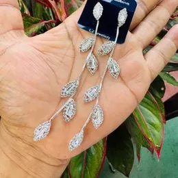 Light Gold, Silver & Rose Gold Leaf Design Long Tassel Earrings with White Stone for Women and Girls