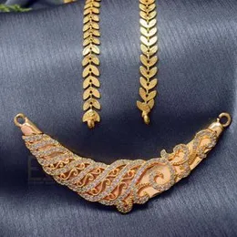 Gold Plated Traditional Bridal Sawadi Pendant with 4mm Full Leaf Chain Long Necklace for Women