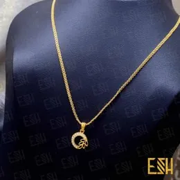 ESH Gold Plated Guaranteed 2MM Bismark Chain with Leaf Round Fixed Stone Pendant – Stylish Design for Women & Girls