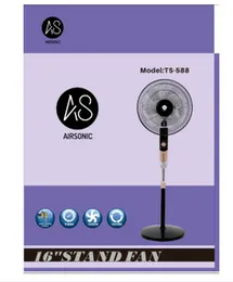 Airsonic Stand Fan 16 Inch TS-588 High Speed 50W Full Copper Motor 5 Blades 3 Speeds Timer Heavy Base Oscillation