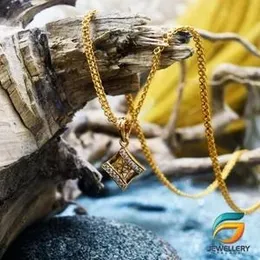 Gold Plated Chain With Pendant 18/24 inch 02MM Bismark Chain with Box Theme Pendant Necklace for Ladies & Girl.