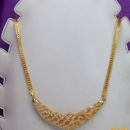 Gold Plated Traditional Bridal Sawadi Pendant with 4mm Flat Fox Chain Long Necklace for Women