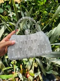 Bridal Wedding Lady Satin gold and silver color box type pearl wedding purse, bag clutch Bag Purse for girl and women