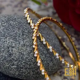 Gold Plated Zigzag Bangles with Stone for Women & Girls