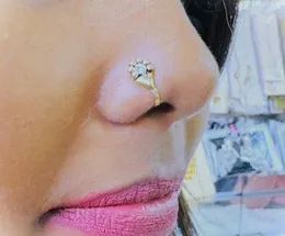 Gold Color Traditional Non-Piercing Nose Pin for Women & Girls – Flower Design Nose Ring with Stone