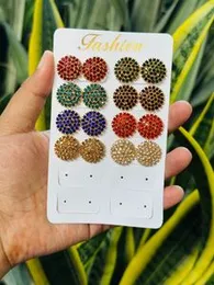Fancy Gold Color Round Shape Full Stone Earrings with Four-Line Color Stones (Any Color)