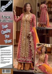 Gracia Pink & Orange Embroidered Long Frock Set